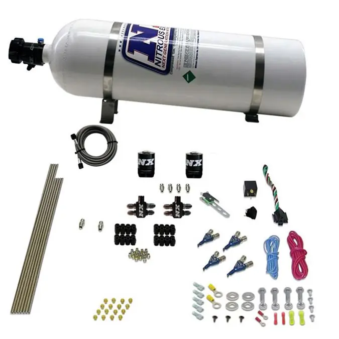 Tani Zestaw Nitro Nitrous Express NX 80004-15 4-Cyl Gas (100-150-200-250Hp) z butlą 15Lb (6.8 kg) USA-NX-80004-15 - FMIC